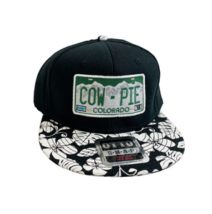 CowPie License Plate Floral Snapback Hat - Black/White