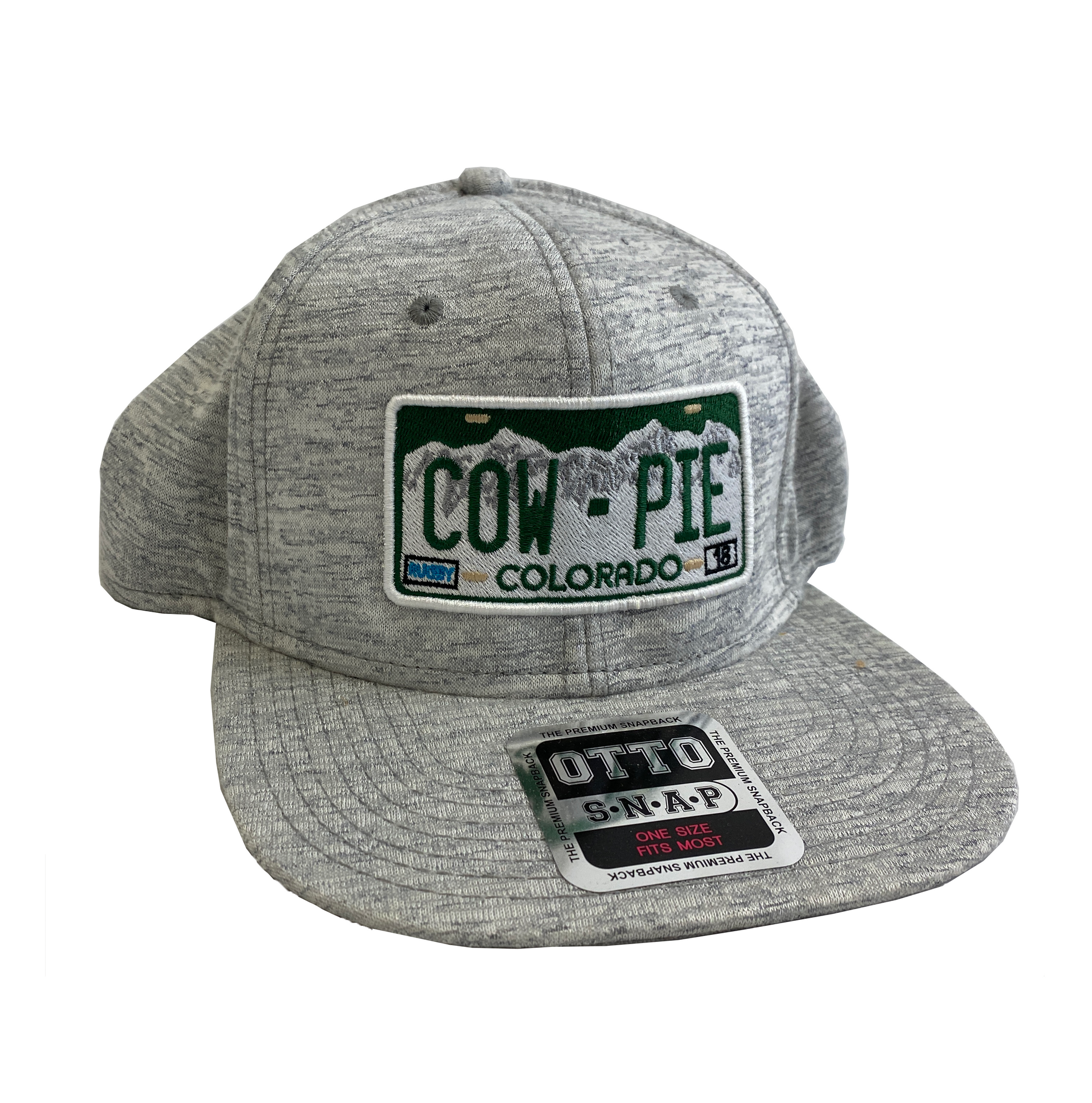 CowPie License Plate Heathered Snapback Hat - Light Grey