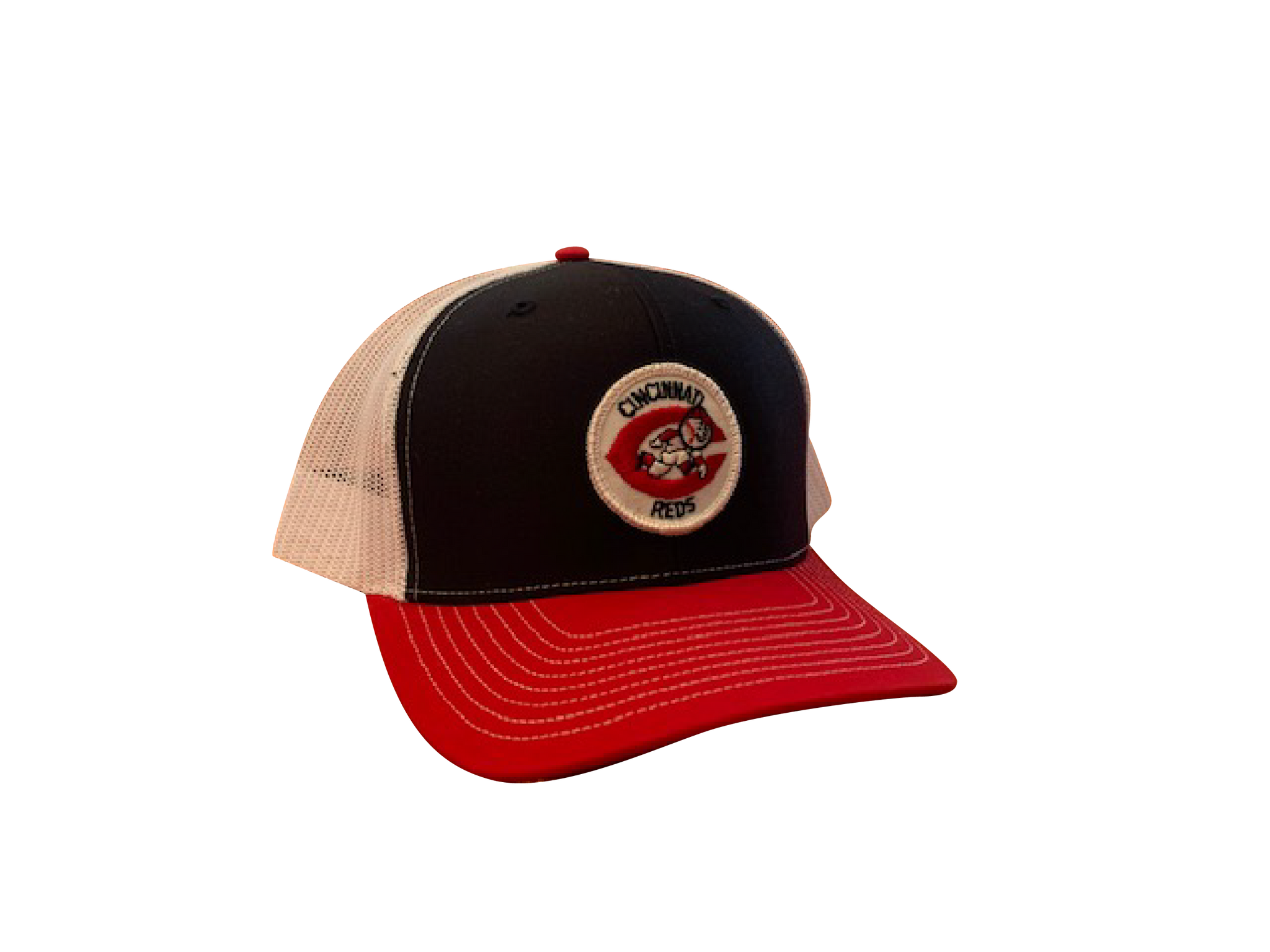 Cincinnati Reds Patch Trucker Cap - Black/Red/White